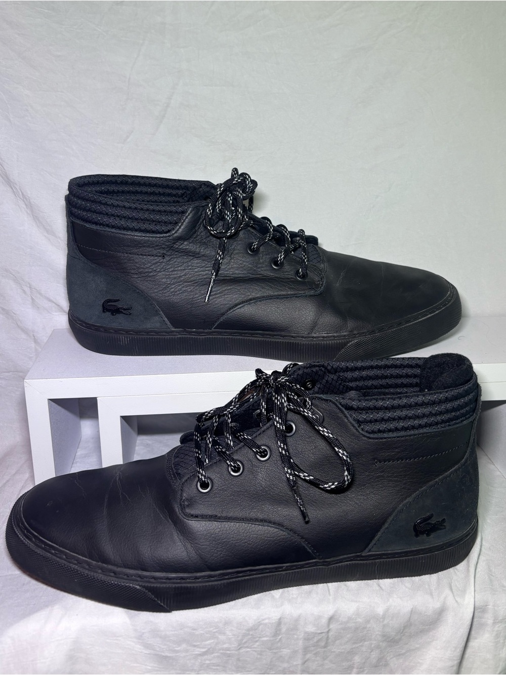 Lacoste Men's Esparre Chukka Black Leather Mid Top Sneakers Size 12